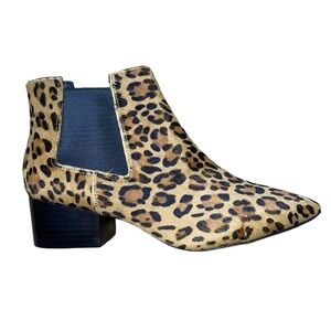 French Connection ankle booties calf hair leopard tan and black heeled SZ 7.5